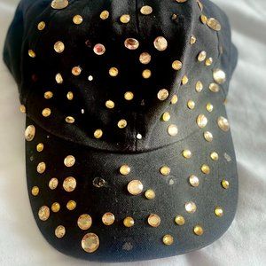 Gold Jeweled Rhinestones on Black Cap